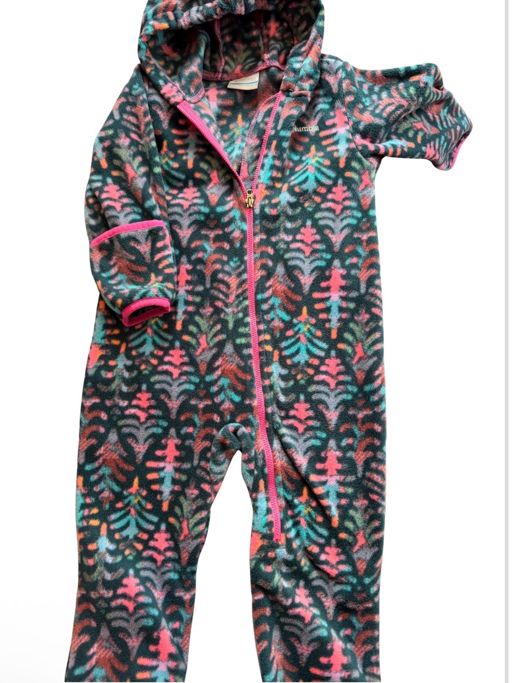 Columbia Hooded Fleece One-Piece in Teal, Pink and Coral Accents